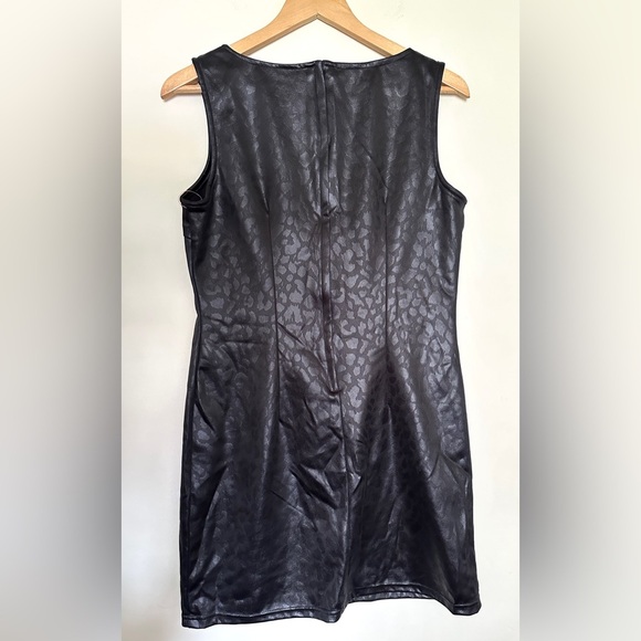 Aqua Blues Black Dress Women’s Sz 13 Sleeveless Animal Print  Faux Leather - Picture 6 of 7